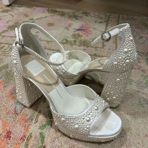 Dolce Vita White Pearl-Studded Heels